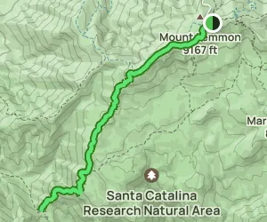 Trail map showing the route to Mount Lemmon in the Santa Catalina mountains