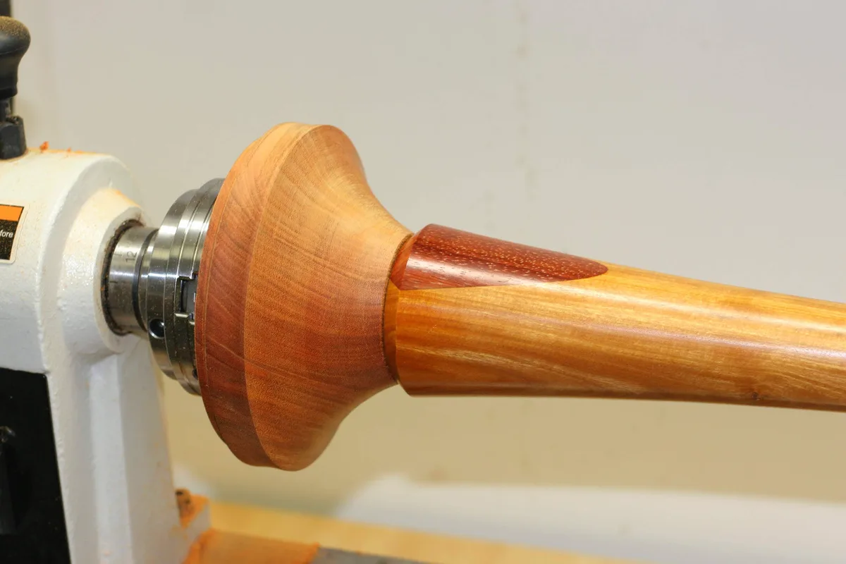 Test fitting the base and column of the stand on the lathe
